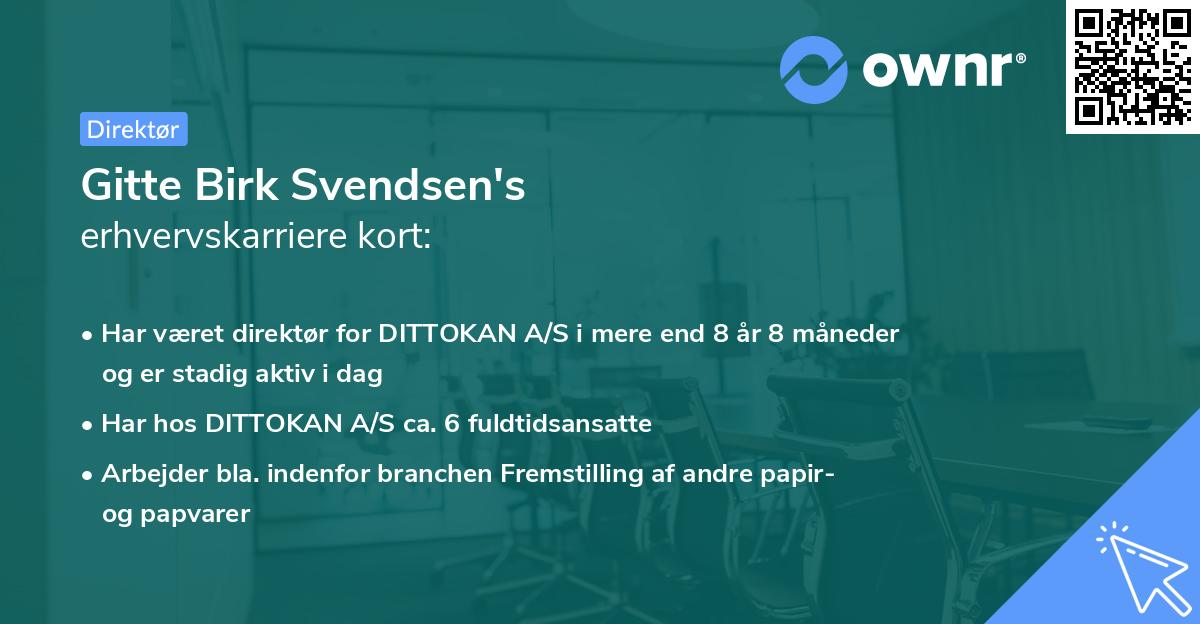 Gitte Birk Svendsen's erhvervskarriere kort