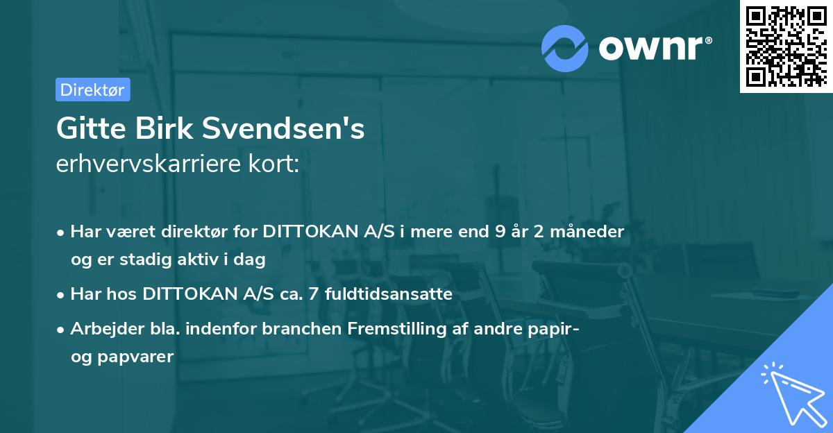 Gitte Birk Svendsen's erhvervskarriere kort