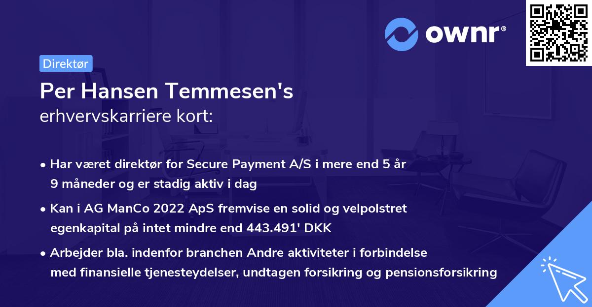 Per Hansen Temmesen's erhvervskarriere kort