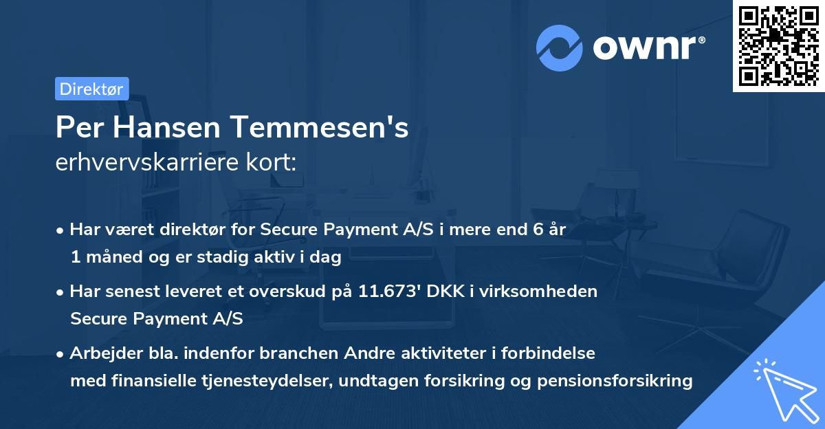 Per Hansen Temmesen's erhvervskarriere kort