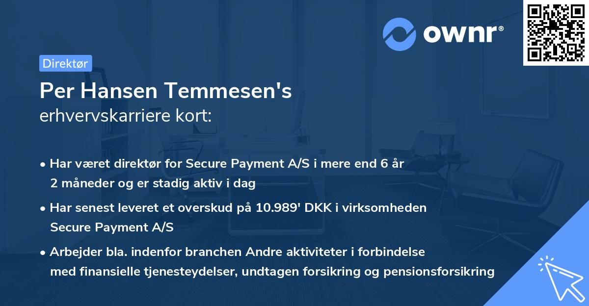 Per Hansen Temmesen's erhvervskarriere kort
