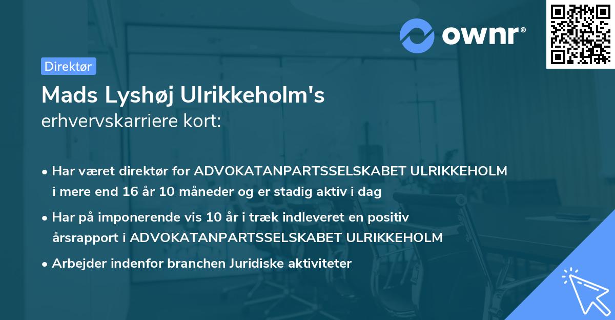 Mads Lyshøj Ulrikkeholm's erhvervskarriere kort