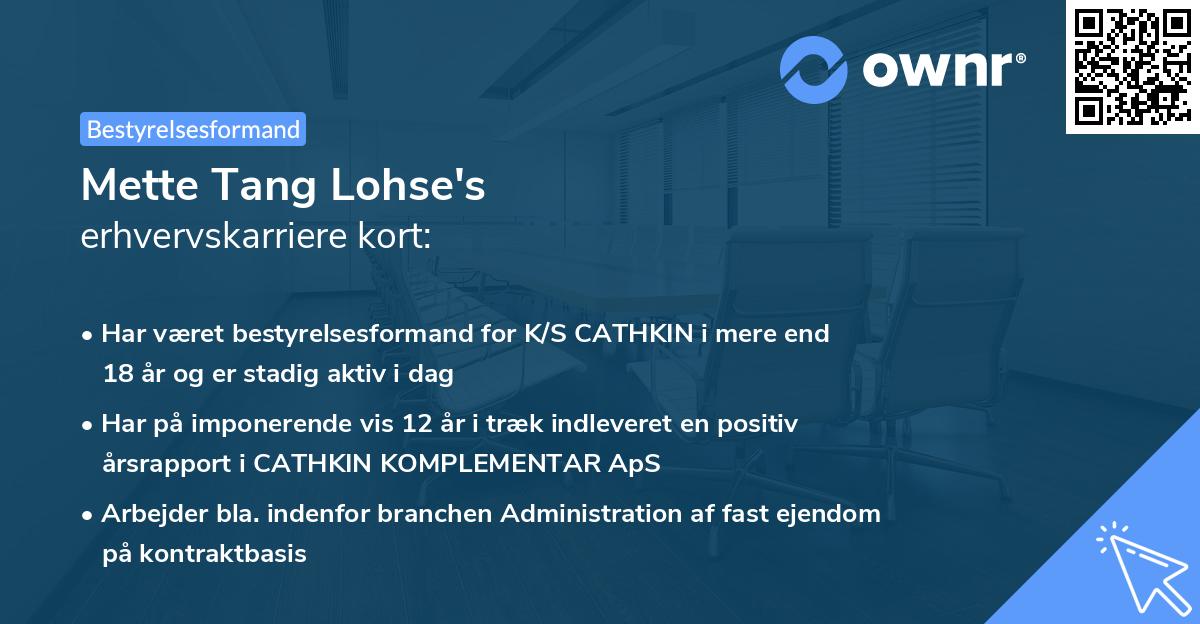 Mette Tang Lohse's erhvervskarriere kort