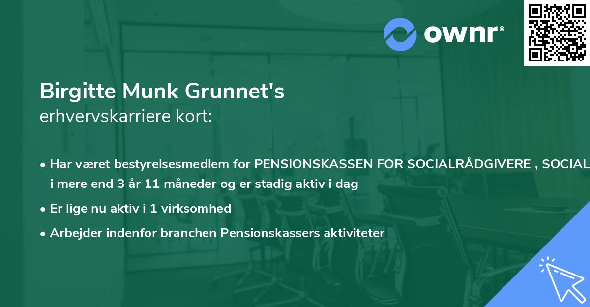 Birgitte Munk Grunnet's erhvervskarriere kort