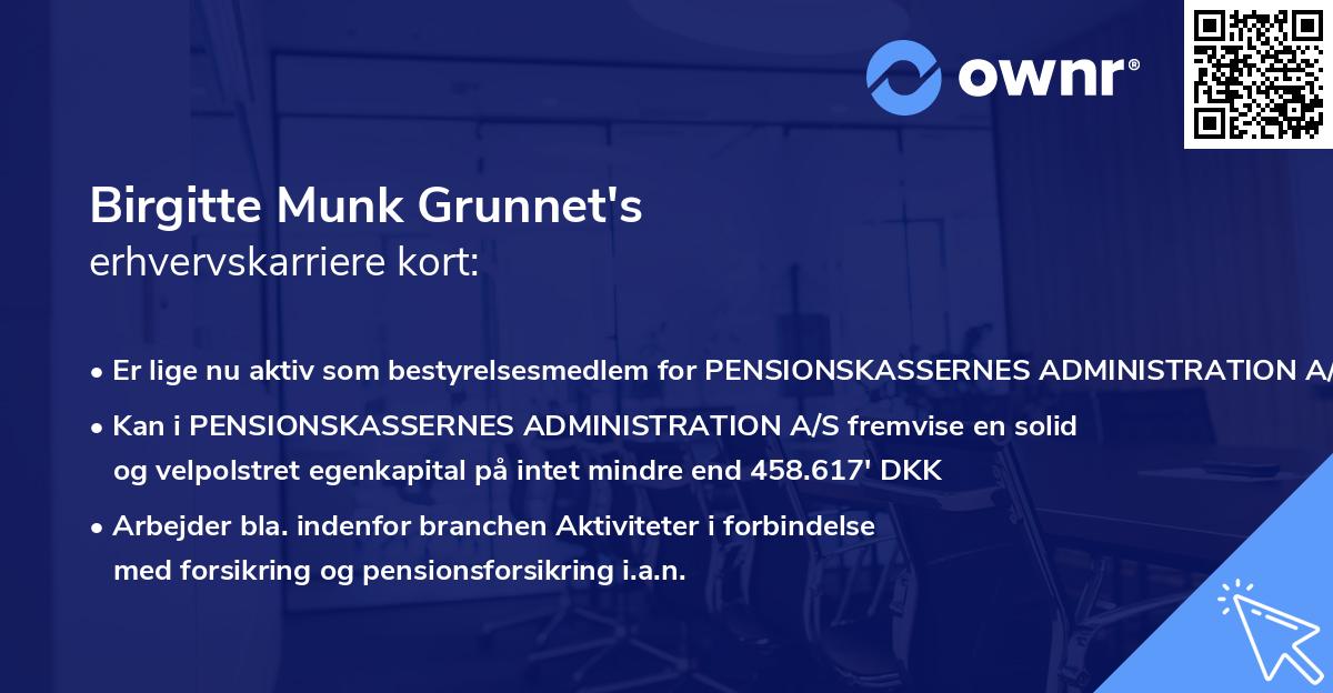 Birgitte Munk Grunnet's erhvervskarriere kort
