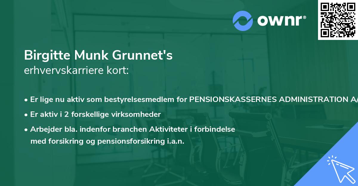 Birgitte Munk Grunnet's erhvervskarriere kort
