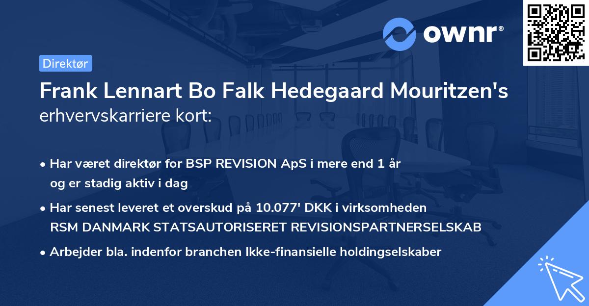 Frank Lennart Bo Falk Hedegaard Mouritzen's erhvervskarriere kort