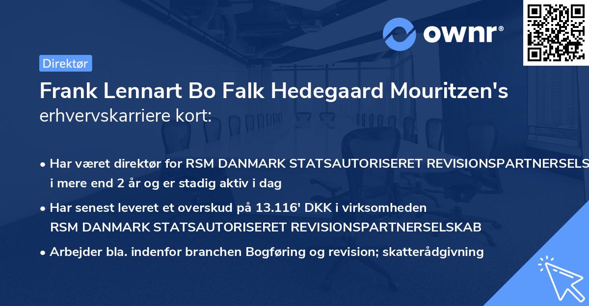 Frank Lennart Bo Falk Hedegaard Mouritzen's erhvervskarriere kort