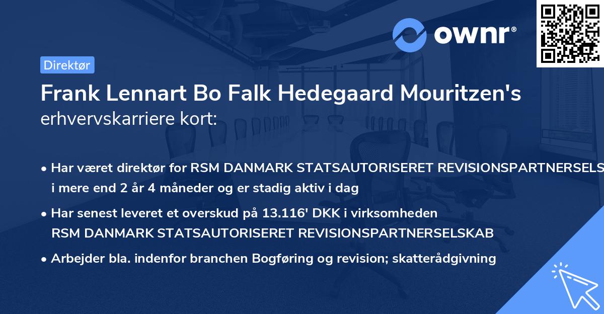 Frank Lennart Bo Falk Hedegaard Mouritzen's erhvervskarriere kort