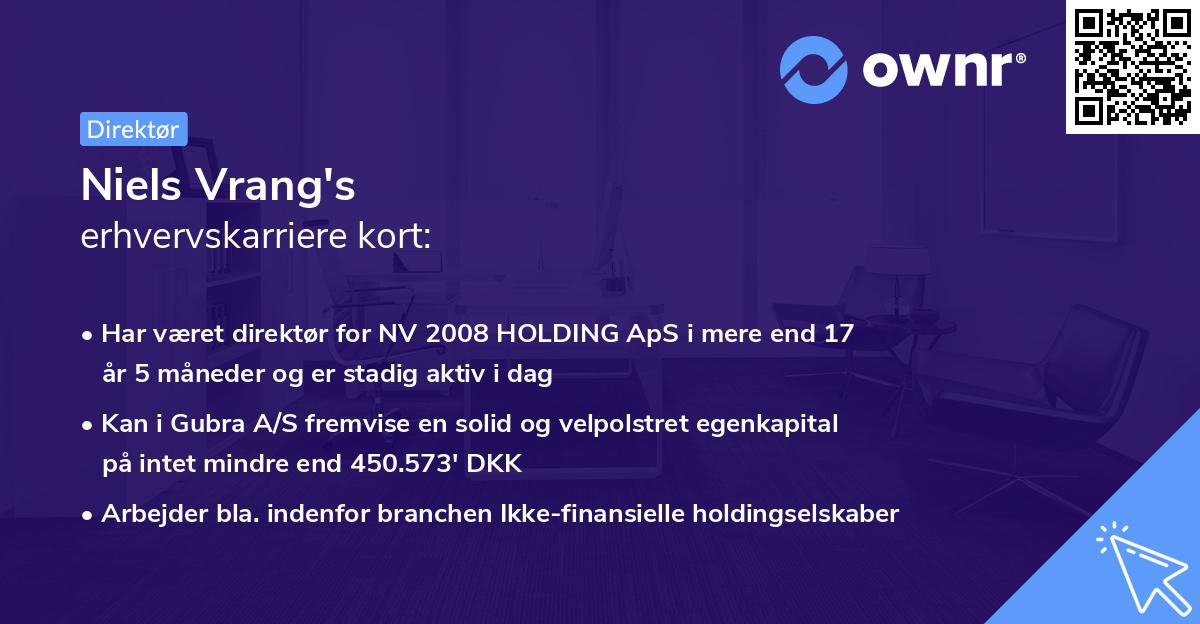 Niels Vrang's erhvervskarriere kort