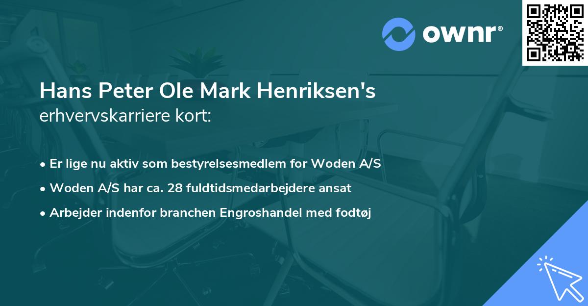 Hans Peter Ole Mark Henriksen's erhvervskarriere kort