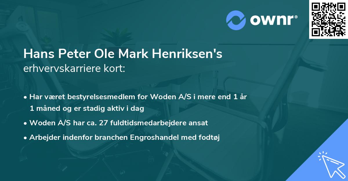 Hans Peter Ole Mark Henriksen's erhvervskarriere kort