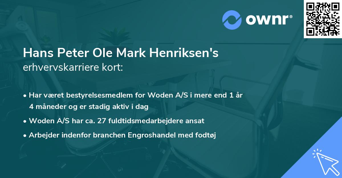 Hans Peter Ole Mark Henriksen's erhvervskarriere kort