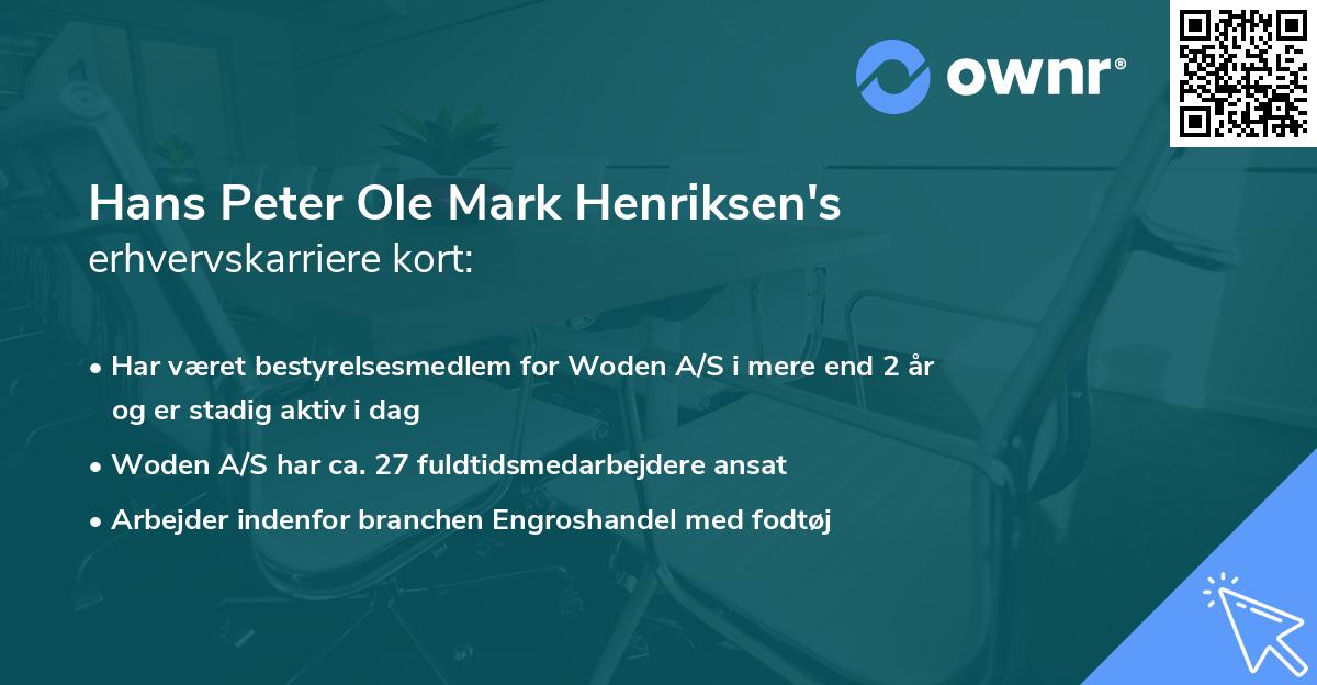 Hans Peter Ole Mark Henriksen's erhvervskarriere kort