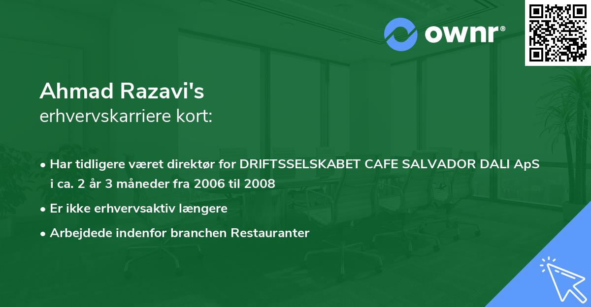 Ahmad Razavi's erhvervskarriere kort