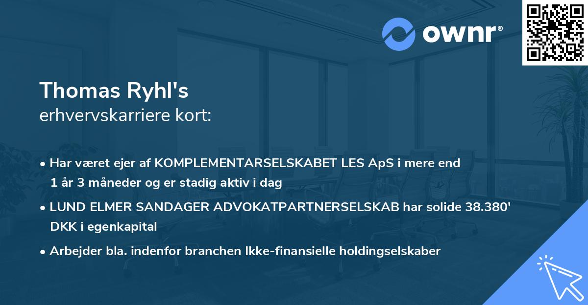 Thomas Ryhl's erhvervskarriere kort