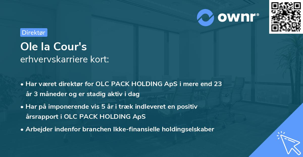 Ole la Cour's erhvervskarriere kort