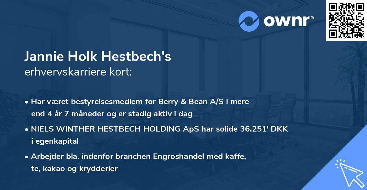 Jannie Holk Hestbech's erhvervskarriere kort