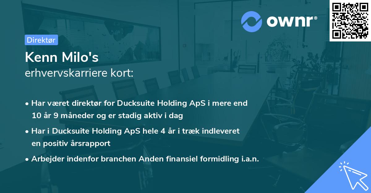 Kenn Milo's erhvervskarriere kort
