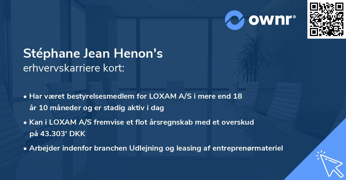 Stéphane Jean Henon's erhvervskarriere kort