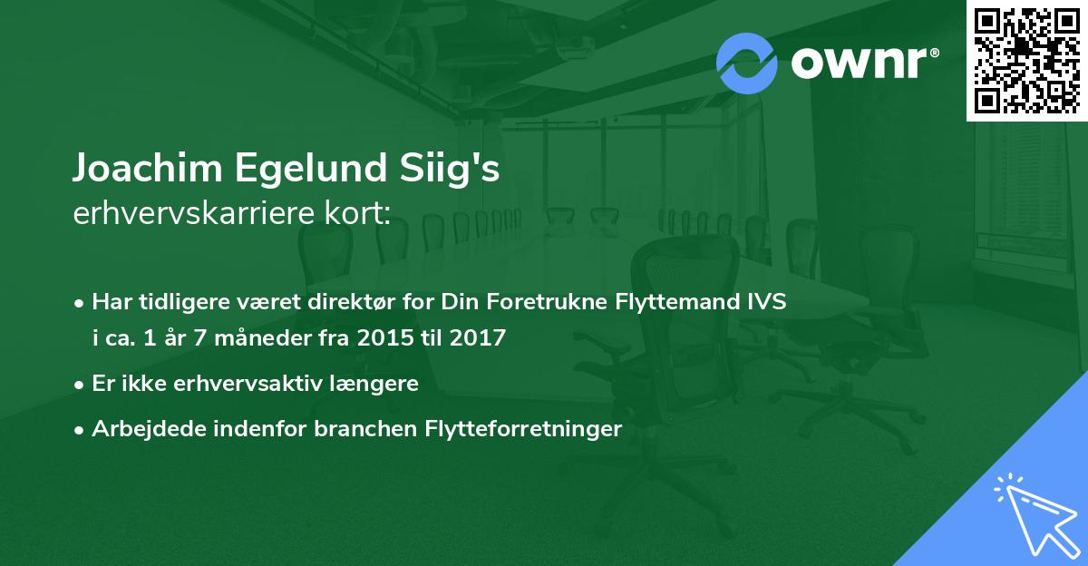 Joachim Egelund Siig's erhvervskarriere kort