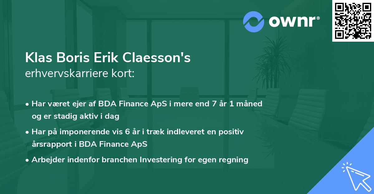 Klas Boris Erik Claesson's erhvervskarriere kort