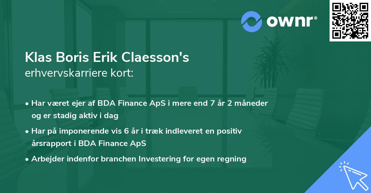 Klas Boris Erik Claesson's erhvervskarriere kort