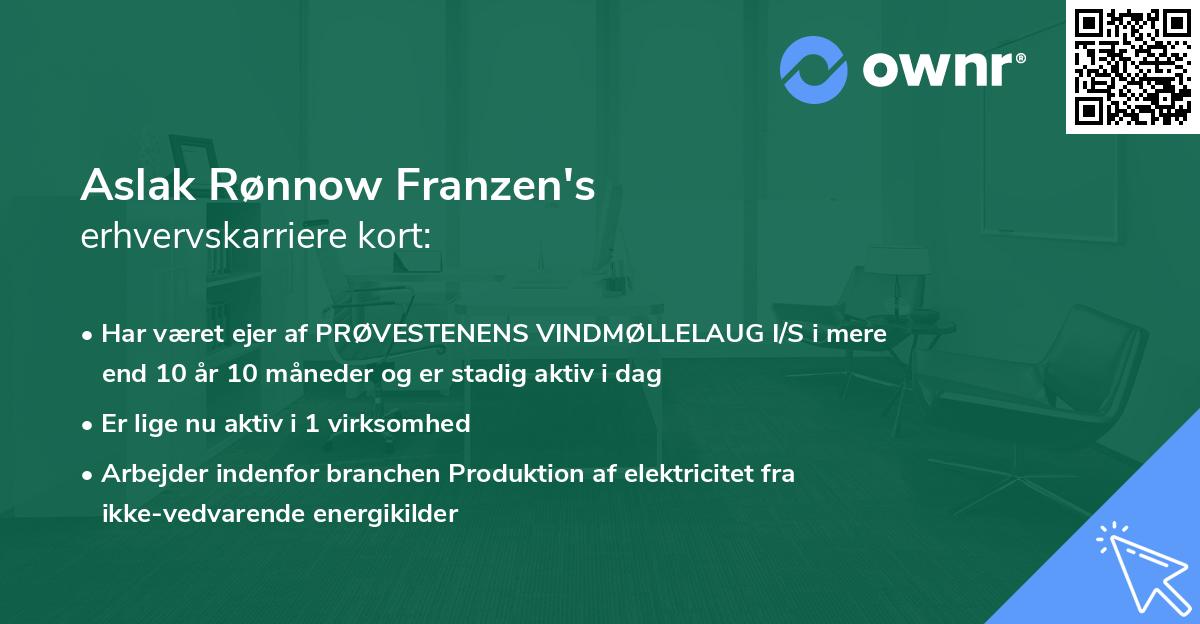 Aslak Rønnow Franzen's erhvervskarriere kort