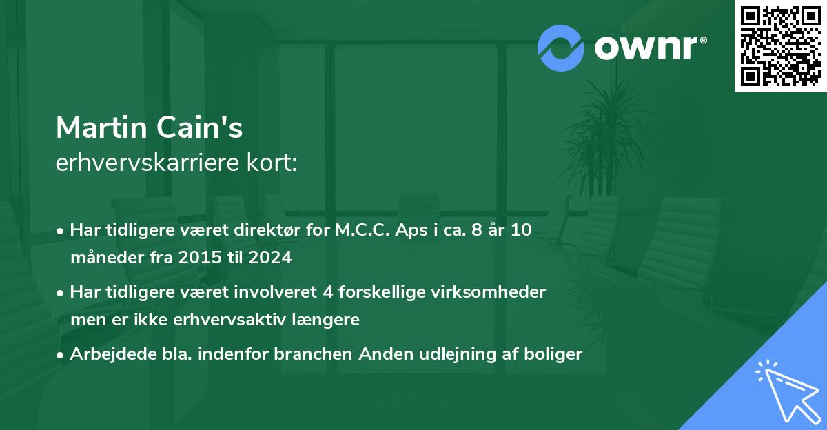 Martin Cain's erhvervskarriere kort