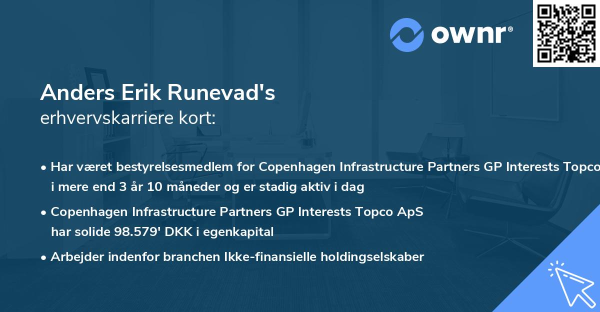 Anders Erik Runevad's erhvervskarriere kort