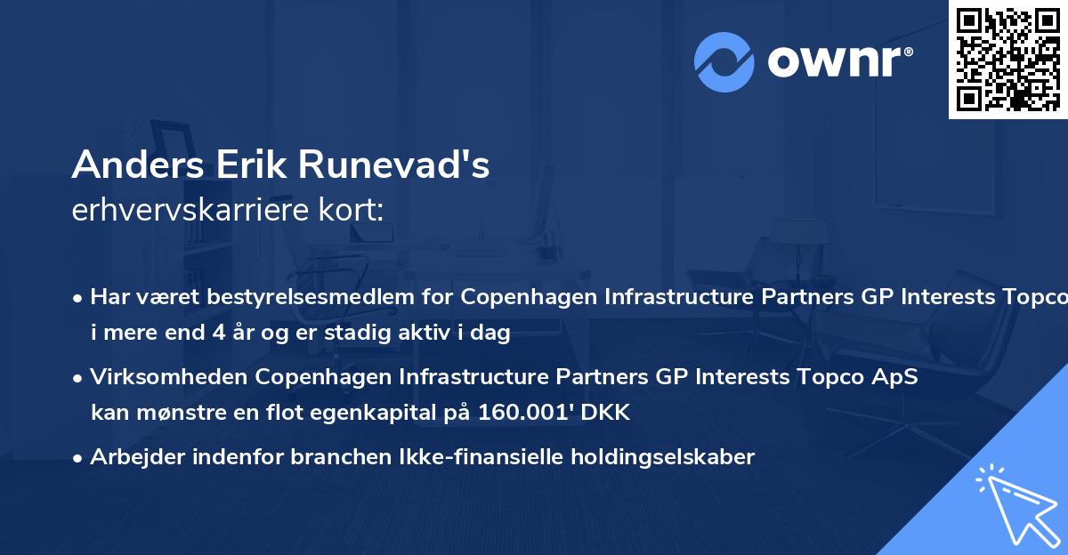 Anders Erik Runevad's erhvervskarriere kort