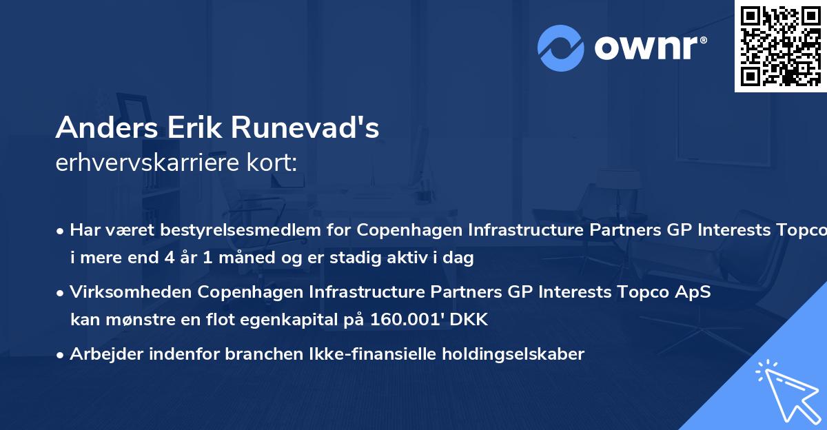 Anders Erik Runevad's erhvervskarriere kort