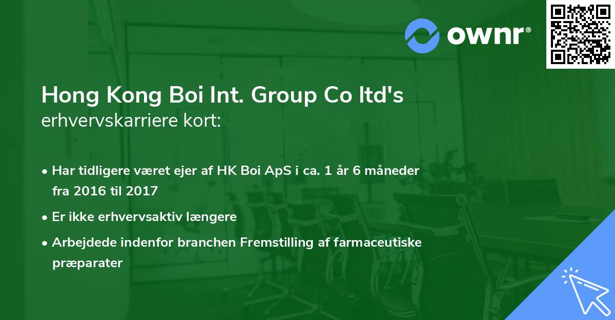 Hong Kong Boi Int. Group Co ltd's erhvervskarriere kort