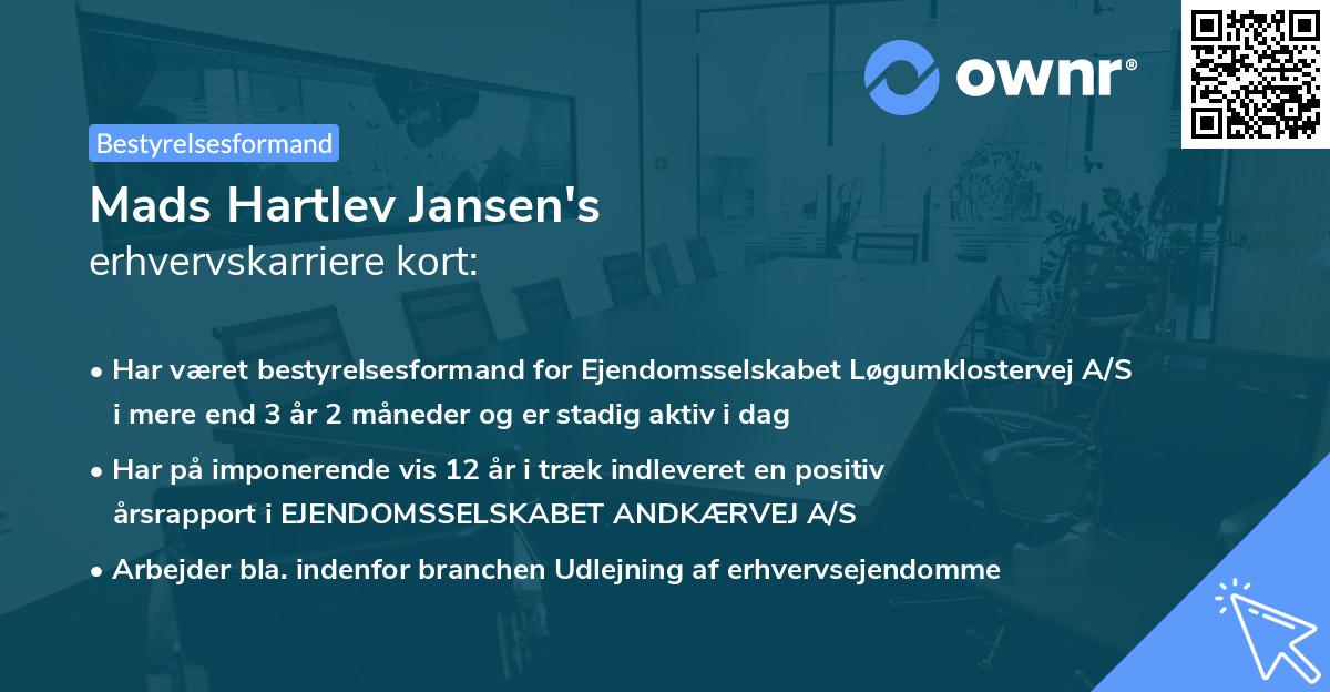 Mads Hartlev Jansen's erhvervskarriere kort