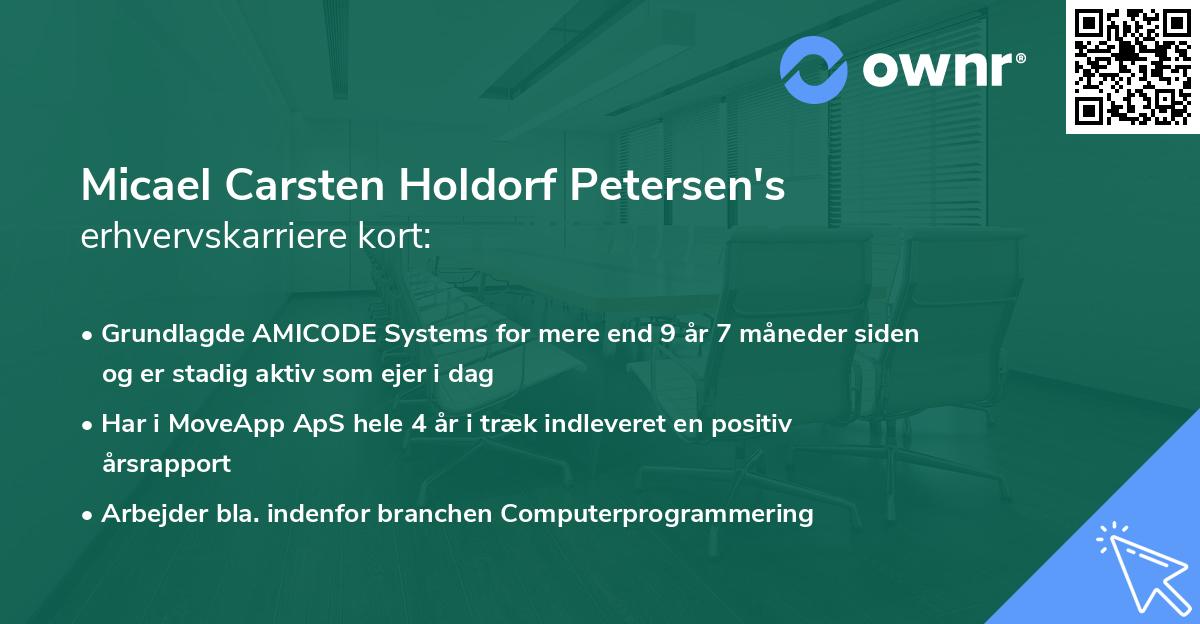 Micael Carsten Holdorf Petersen's erhvervskarriere kort