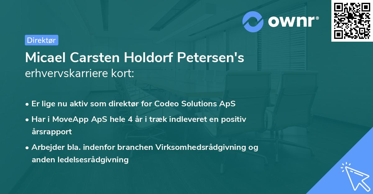 Micael Carsten Holdorf Petersen's erhvervskarriere kort