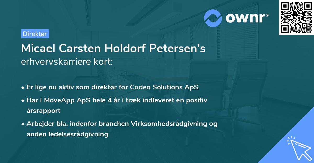 Micael Carsten Holdorf Petersen's erhvervskarriere kort