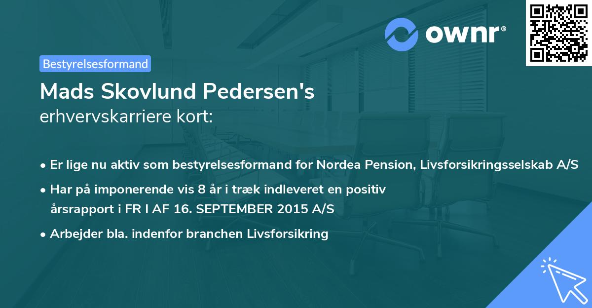 Mads Skovlund Pedersen's erhvervskarriere kort