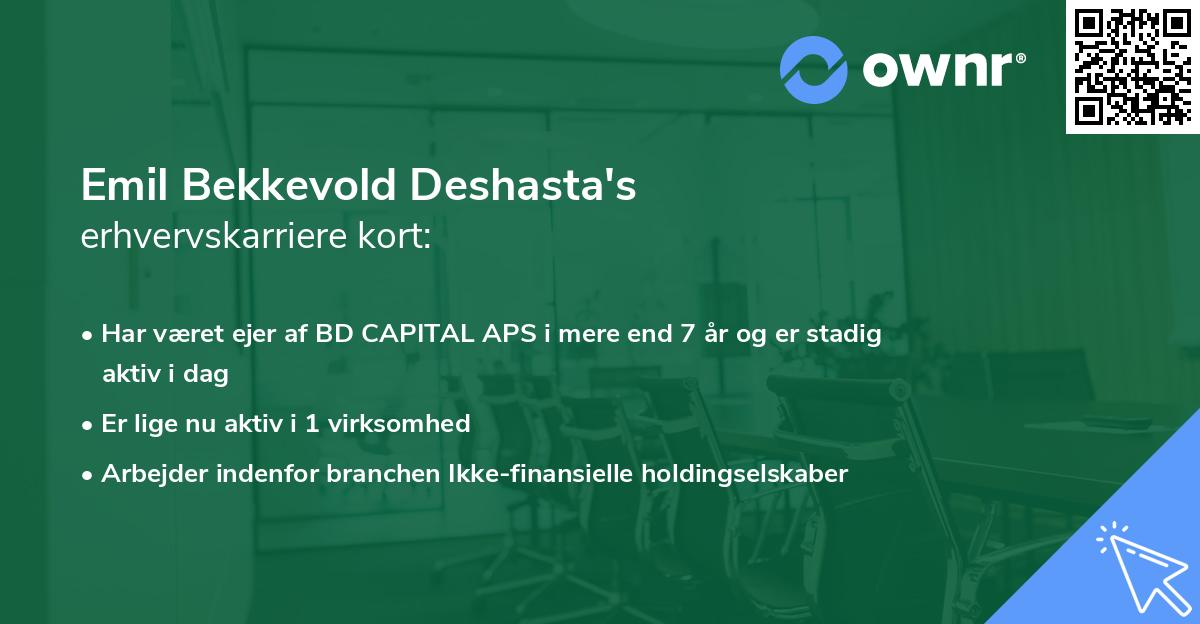 Emil Bekkevold Deshasta's erhvervskarriere kort