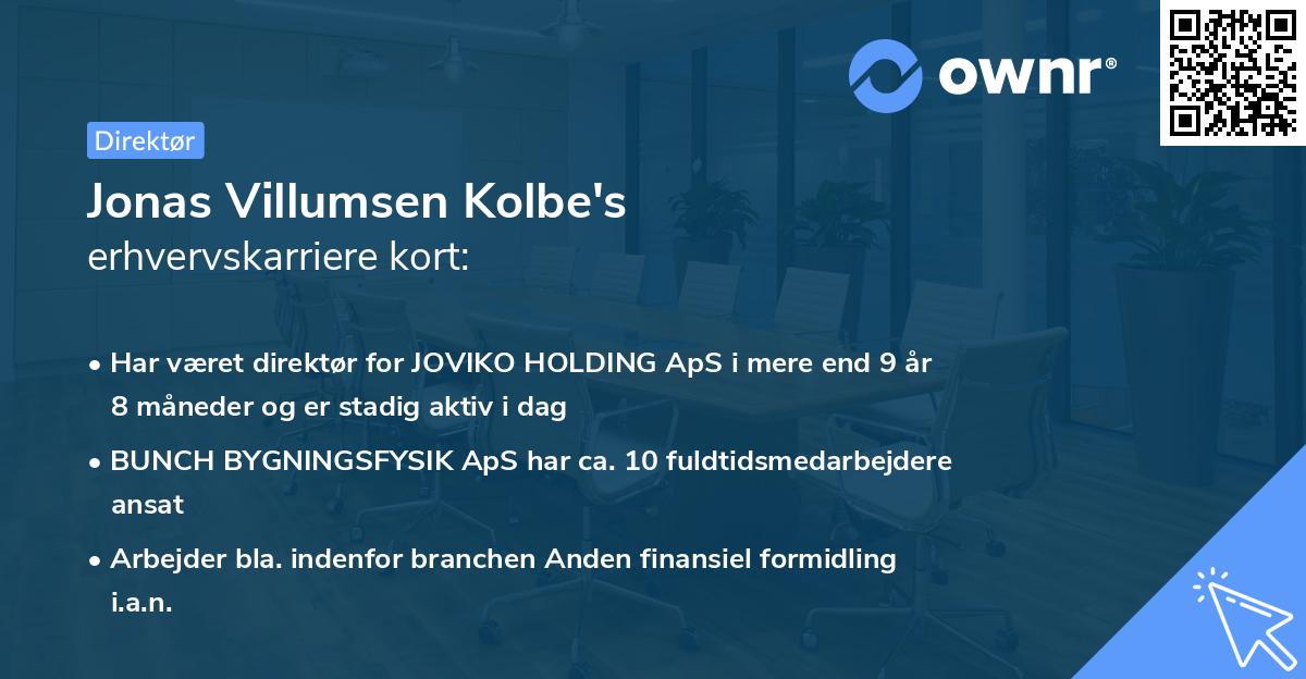 Jonas Villumsen Kolbe's erhvervskarriere kort