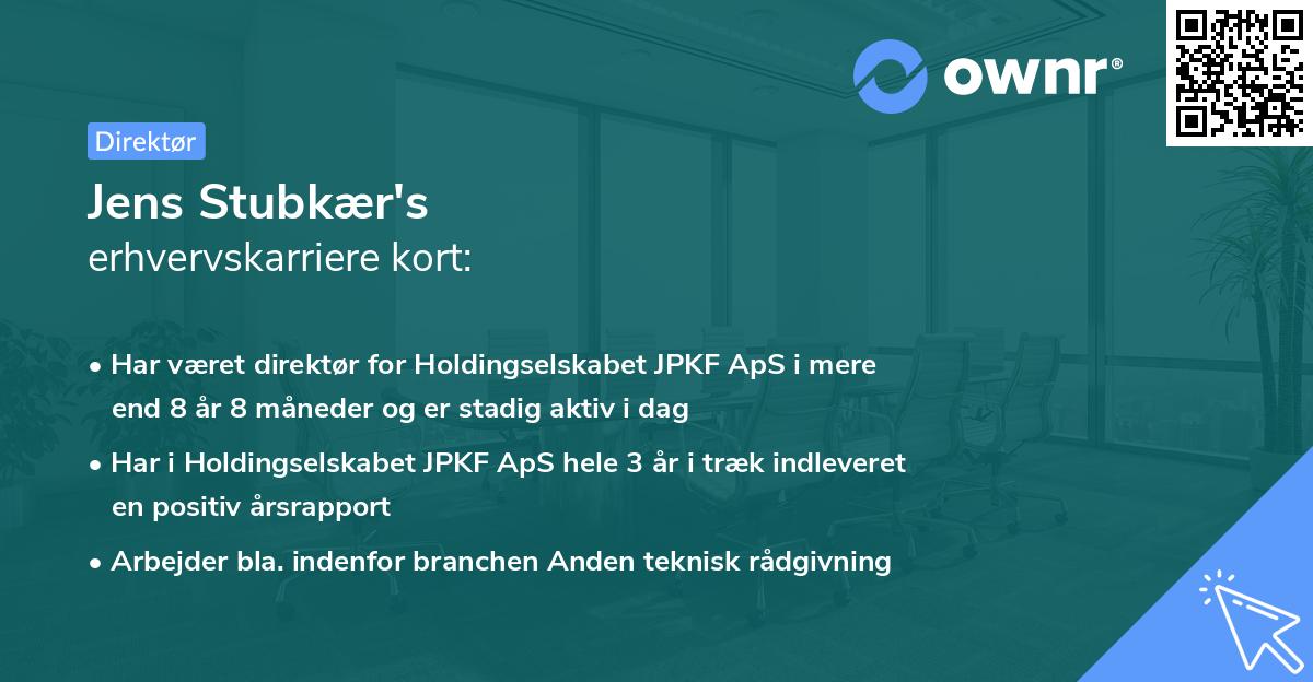 Jens Stubkær's erhvervskarriere kort