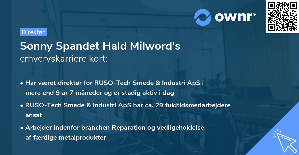 Sonny Spandet Hald Milword's erhvervskarriere kort