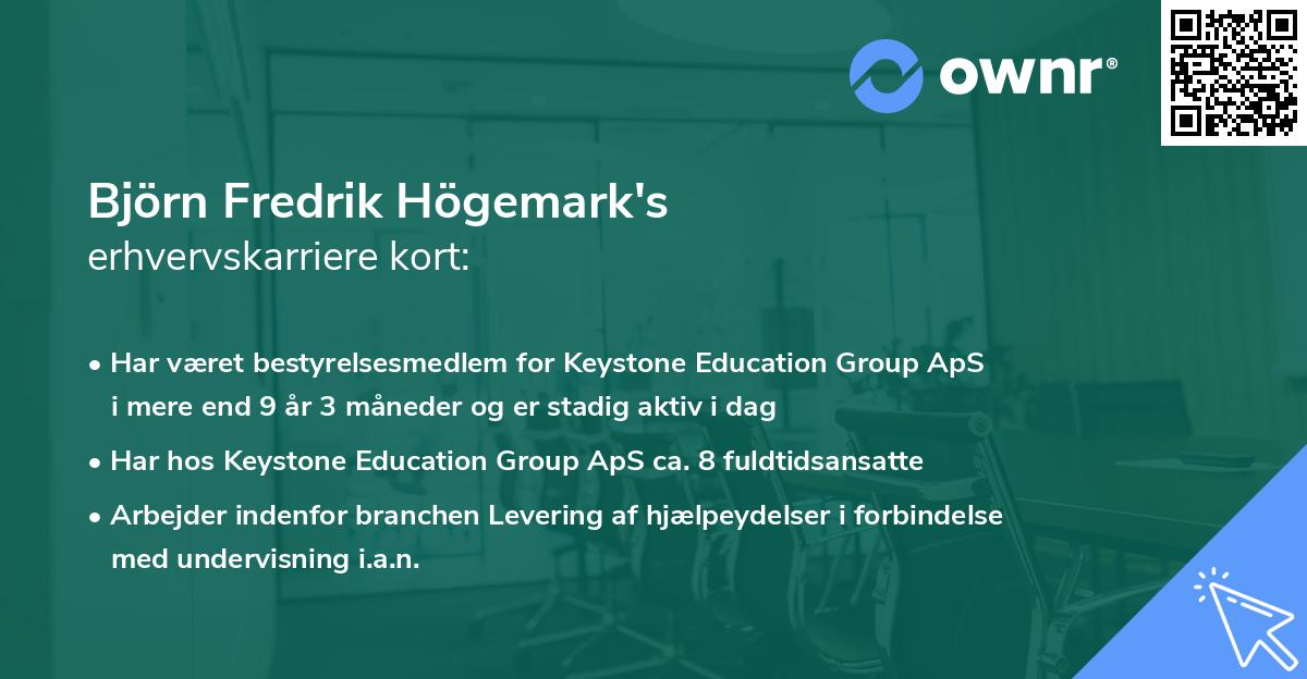 Björn Fredrik Högemark's erhvervskarriere kort