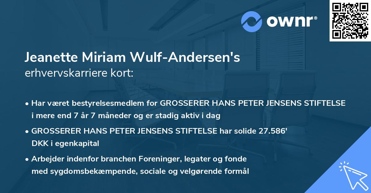 Jeanette Miriam Wulf-Andersen's erhvervskarriere kort