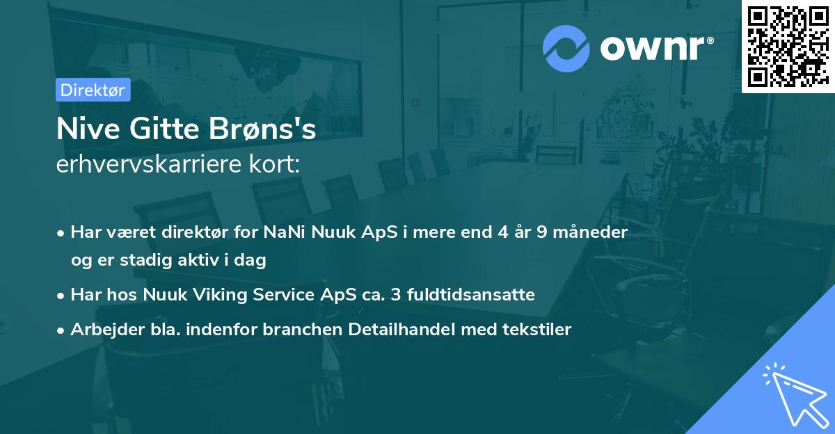 Nive Gitte Brøns's erhvervskarriere kort