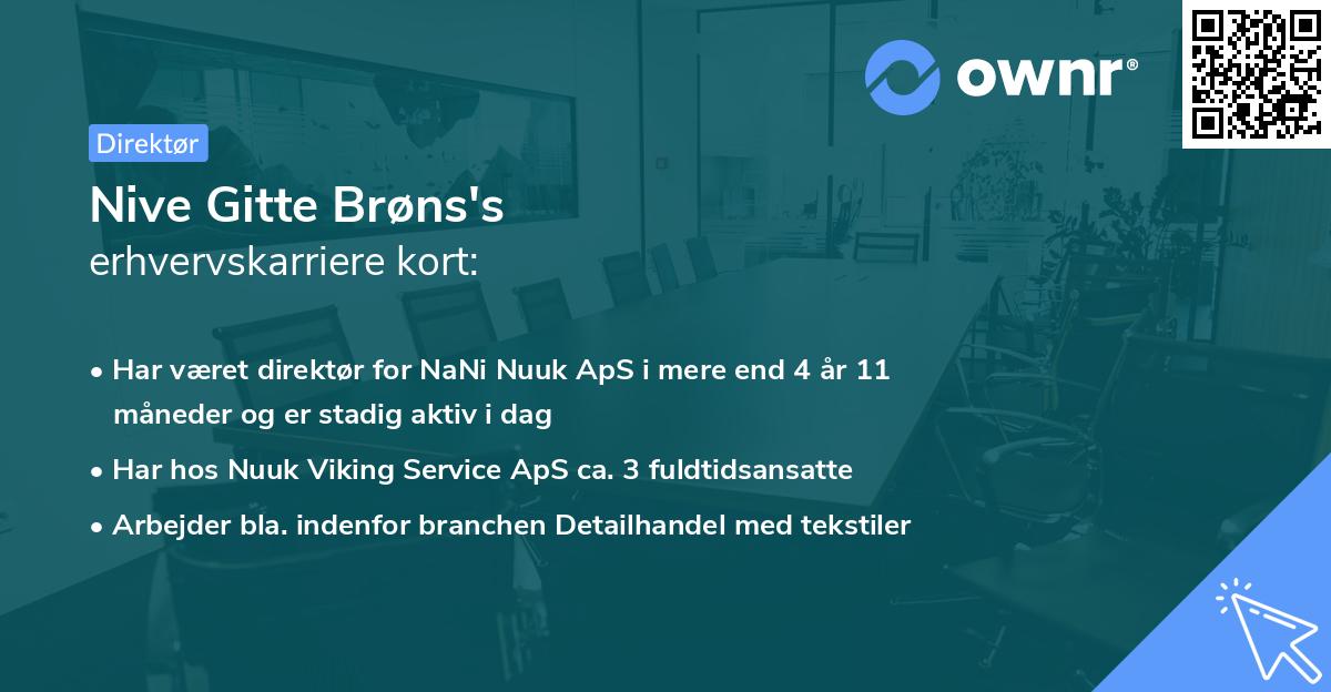 Nive Gitte Brøns's erhvervskarriere kort