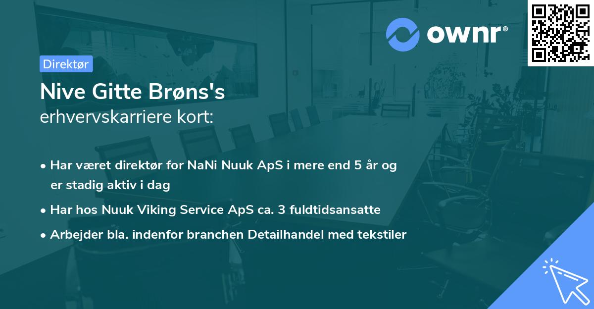 Nive Gitte Brøns's erhvervskarriere kort