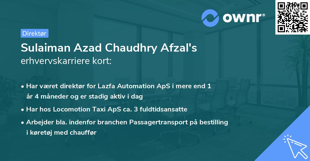 Sulaiman Azad Chaudhry Afzal's erhvervskarriere kort