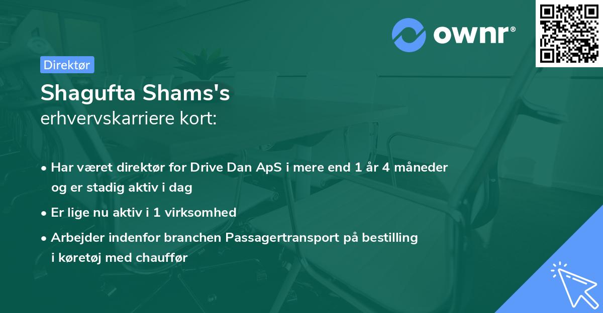 Shagufta Shams's erhvervskarriere kort