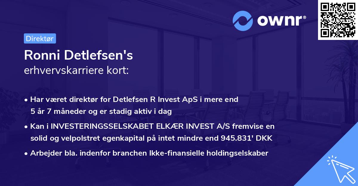 Ronni Detlefsen's erhvervskarriere kort